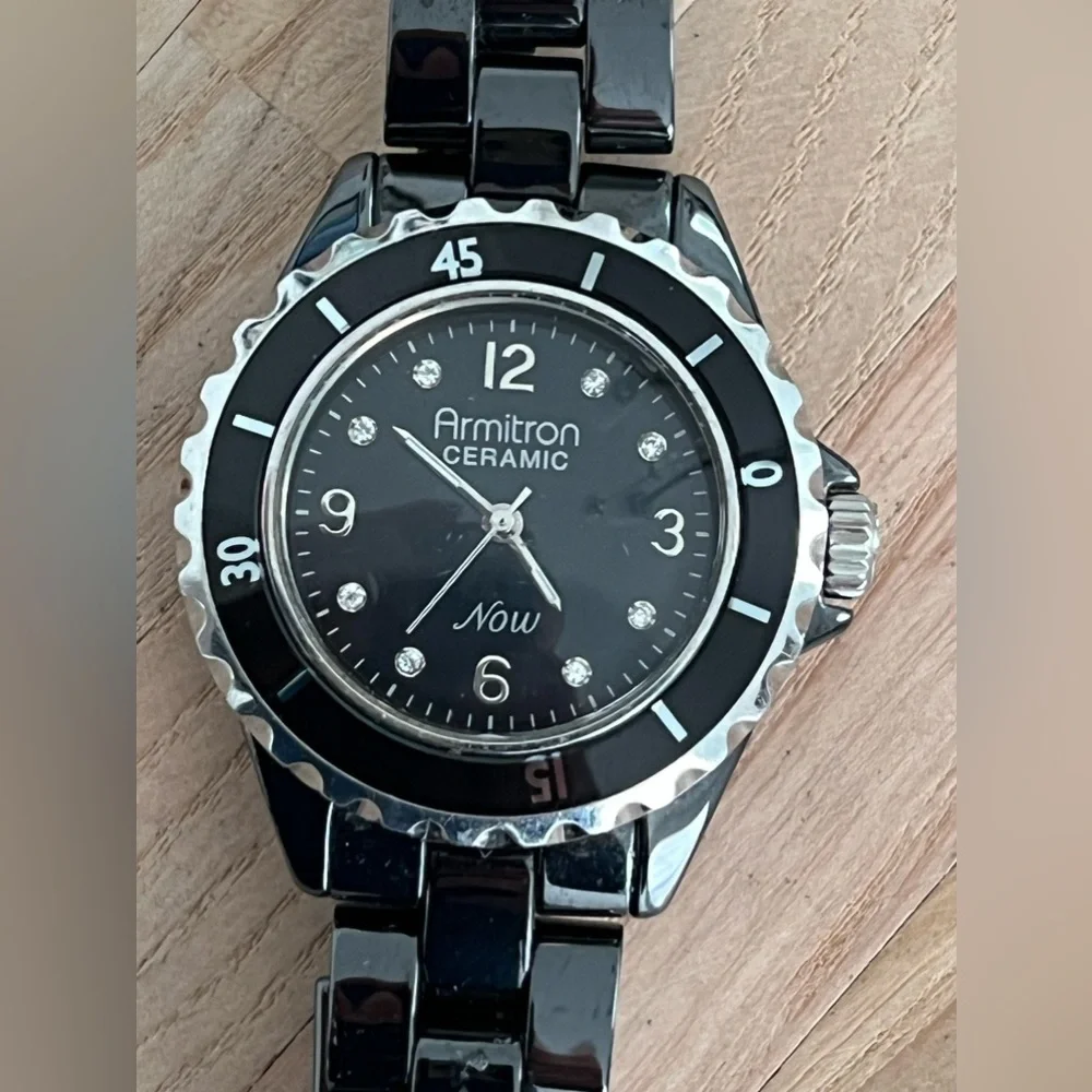 Armitron Ceramic Ladies Watch Now Model Black Ceramic Black Dial Stainless Hands